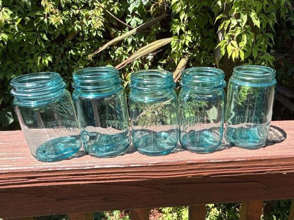 Set of 5 Vintage Blue Ball Perfect Mason Jars, Various Numbers, No Lids - Picture 3 of 12